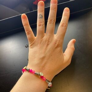 Pink Beaded Bracelet with Metallic Accents